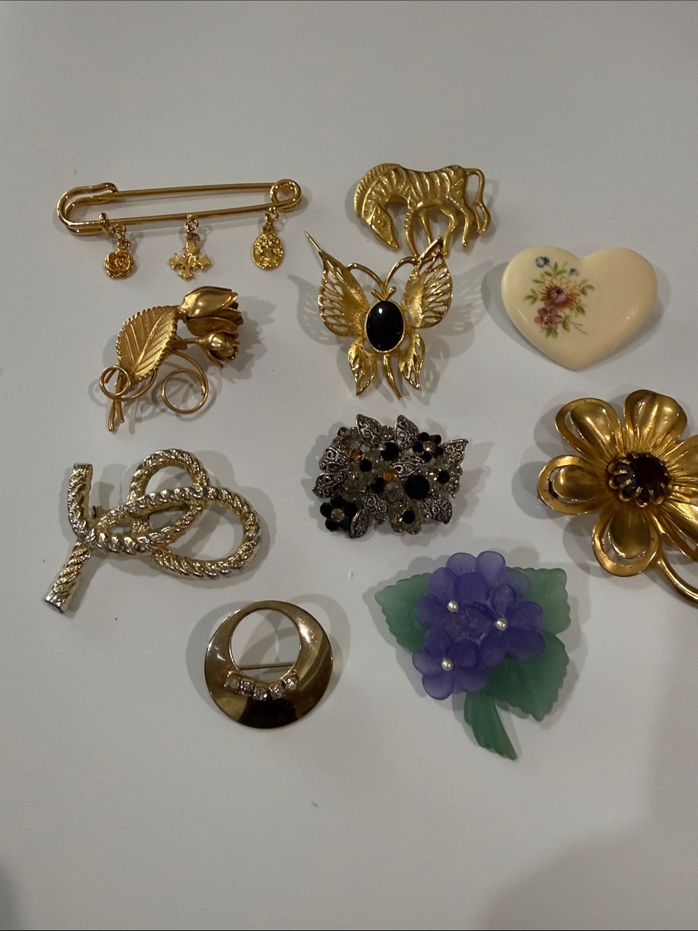 Vintage lot of 10 Brooch Pin Set - Liz Claiborne Butterfly - Floral Rhinestones